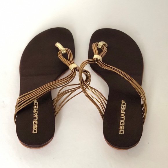 Metallic bronze thong sandals. - Picture 4 of 7